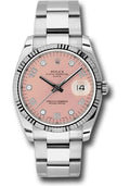 Rolex Date 34 Watch - Fluted Bezel - Pink Five Diamond Dial - 115234 pdo - Carbon Watch Company