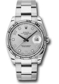 Rolex Date 34 Watch - Fluted Bezel - Silver Five Diamond Dial - 115234 sdo - Carbon Watch Company