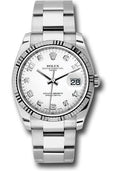 Rolex Date 34 Watch - Fluted Bezel - White Five Diamond Dial - 115234 wdao - Carbon Watch Company