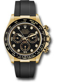 Rolex Yellow Gold Cosmograph Daytona 40 Watch - Black Diamond Dial - Black Oysterflex Strap - 116518LN bkdof - Carbon Watch Company