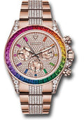 Rolex Everose Cosmograph Daytona 40 Watch - 36 Baguette-Cut Sapphires In Rainbow Graduation Bezel - Diamond Paved Rainbow Sapphire Dial - Diamond Bracelet - 116595RBOW dpgcs - Carbon Watch Company