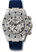 Rolex White Gold Cosmograph Daytona 40 Watch - Pave Diamond Enamel Roman Dial - Blue Leather Strap - 116599-12 SA - Carbon Watch Company