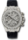 Rolex White Gold Cosmograph Daytona 40 Watch - Pave Diamond Enamel Arabic Dial - Black Leather Strap - 116599RBR - Carbon Watch Company