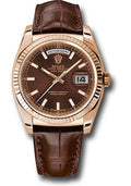 Rolex Everose Gold Day-Date 36 Watch - Fluted Bezel - Chocolate Index Dial - Brown Leather - 118135 chl - Carbon Watch Company