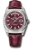 Rolex White Gold Day-Date 36 Watch - Fluted Bezel - Cherry Index Dial - Cherry Leather - 118139 chl - Carbon Watch Company