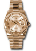 Rolex Pink Gold Day-Date 36 Watch - Domed Bezel - Pink Champagne Roman Dial - President Bracelet - 118205 chrp - Carbon Watch Company