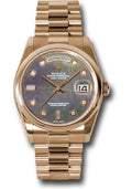 Rolex Pink Gold Day-Date 36 Watch - Domed Bezel - Dark Mother-Of-Pearl Diamond Dial - President Bracelet - 118205 dkmdp - Carbon Watch Company