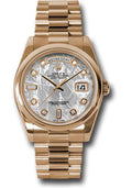 Rolex Pink Gold Day-Date 36 Watch - Domed Bezel - Meteorite Diamond Dial - President Bracelet - 118205 mtdp - Carbon Watch Company