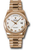 Rolex Pink Gold Day-Date 36 Watch - Domed Bezel - White Roman Dial - President Bracelet - 118205 wrp - Carbon Watch Company
