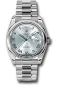 Rolex Platinum Day-Date 36 Watch - Domed Bezel - Glacier Blue Roman Dial - President Bracelet - 118206 glarp - Carbon Watch Company