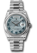 Rolex Platinum Day-Date 36 Watch - Domed Bezel - Ice Blue Wave Arabic Dial - President Bracelet - 118206 glawap - Carbon Watch Company