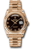 Rolex Pink Gold Day-Date 36 Watch - Fluted Bezel - Black Arabic Dial - President Bracelet - 118235 bkap - Carbon Watch Company