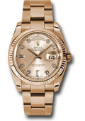Rolex Pink Gold Day-Date 36 Watch - Fluted Bezel - Champange Diamond Dial - Oyster Bracelet - 118235 chdo - Carbon Watch Company