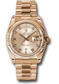 Rolex Pink Gold Day-Date 36 Watch - Fluted Bezel - Pink Champagne Diamond Dial - President Bracelet - 118235 chdp - Carbon Watch Company