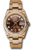 Rolex Everose Gold Day-Date 36 Watch - Fluted Bezel - Chocolate Diamond And Ruby Dial - Oyster Bracelet - 118235 chodro - Carbon Watch Company