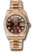 Rolex Everose Gold Day-Date 36 Watch - Fluted Bezel - Chocolate Diamond And Ruby Dial - President Bracelet - 118235 chodrp - Carbon Watch Company