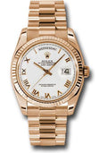 Rolex Pink Gold Day-Date 36 Watch - Fluted Bezel - White Roman Dial - President Bracelet - 118235 wrp - Carbon Watch Company