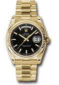 Rolex Yellow Gold Day-Date 36 Watch - Fluted Bezel - Black Index Dial - President Bracelet - 118238 bksp - Carbon Watch Company
