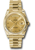 Rolex Yellow Gold Day-Date 36 Watch - Fluted Bezel - Champagne Arabic Dial - President Bracelet - 118238 chap - Carbon Watch Company