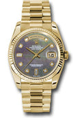 Rolex Yellow Gold Day-Date 36 Watch - Fluted Bezel - Dark Mother-Of-Pearl Diamond Dial - President Bracelet - 118238 dkmdp - Carbon Watch Company