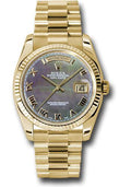 Rolex Yellow Gold Day-Date 36 Watch - Fluted Bezel - Dark Mother-Of-Pearl Roman Dial - President Bracelet - 118238 dkmrp - Carbon Watch Company