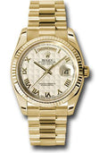 Rolex Yellow Gold Day-Date 36 Watch - Fluted Bezel - Ivory Pyramid Roman Dial - President Bracelet - 118238 iprp - Carbon Watch Company