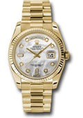Rolex Yellow Gold Day-Date 36 Watch - Fluted Bezel - Mother-Of-Pearl Diamond Dial - President Bracelet - 118238 mdp - Carbon Watch Company
