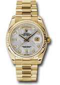 Rolex Yellow Gold Day-Date 36 Watch - Fluted Bezel - Meteorite Diamond Dial - President Bracelet - 118238 mtdp - Carbon Watch Company