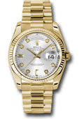 Rolex Yellow Gold Day-Date 36 Watch - Fluted Bezel - Silver Diamond Dial - President Bracelet - 118238 sdp - Carbon Watch Company