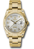 Rolex Yellow Gold Day-Date 36 Watch - Fluted Bezel - Silver Jubilee Diamond Dial - Oyster Bracelet - 118238 sjdo - Carbon Watch Company