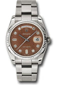 Rolex White Gold Day-Date 36 Watch - Fluted Bezel - Havana Brown Jubilee Diamond Dial - Oyster Bracelet - 118239 hbjdo - Carbon Watch Company