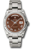 Rolex White Gold Day-Date 36 Watch - Fluted Bezel - Havana Brown Roman Dial - Oyster Bracelet - 118239 hbro - Carbon Watch Company