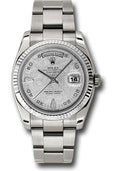 Rolex White Gold Day-Date 36 Watch - Fluted Bezel - Meteorite Diamond Dial - Oyster Bracelet - 118239 mtado - Carbon Watch Company