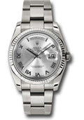 Rolex White Gold Day-Date 36 Watch - Fluted Bezel - Rhodium Roman Dial - Oyster Bracelet - 118239 rro - Carbon Watch Company