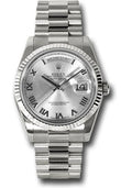 Rolex White Gold Day-Date 36 Watch - Fluted Bezel - Rhodium Roman Dial - President Bracelet - 118239 rrp - Carbon Watch Company