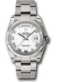 Rolex White Gold Day-Date 36 Watch - Fluted Bezel - White Roman Dial - Oyster Bracelet - 118239 wro - Carbon Watch Company