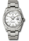Rolex White Gold Day-Date 36 Watch - Fluted Bezel - White Index Dial - Oyster Bracelet - 118239 wso - Carbon Watch Company
