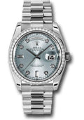 Rolex Platinum Day-Date 36 Watch - Bezel - Glacier Blue Diamond Dial - President Bracelet - 118346 gladp - Carbon Watch Company
