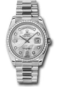 Rolex Platinum Day-Date 36 Watch - Bezel - Mother-Of-Pearl Diamond Dial - President Bracelet - 118346 mdp - Carbon Watch Company