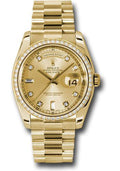 Rolex Yellow Gold Day-Date 36 Watch - Bezel - Champagne Diamond Dial - President Bracelet - 118348 chd - Carbon Watch Company