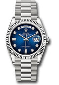 Rolex White Gold Day-Date 36 Watch - Fluted Bezel - Blue Ombre Diamond Dial - President Bracelet - 128239 blodp - Carbon Watch Company