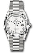 Rolex White Gold Day-Date 36 Watch - Fluted Bezel - White Roman Dial - President Bracelet - 128239 wrp - Carbon Watch Company