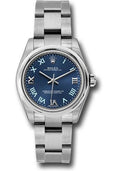Rolex Steel Oyster Perpetual 31 Watch - Domed Bezel - Azzuro Blue Gold Iii VI Ix Roman Dial - 177200 blro - Carbon Watch Company