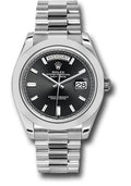 Rolex 950 Platinum Day-Date 40 Watch - Smooth Bezel - Black Baguette Diamond Dial - President Bracelet - 228206 bkbdp - Carbon Watch Company