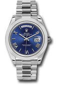 Rolex 950 Platinum Day-Date 40 Watch - Smooth Bezel - Blue Bevelled Roman Dial - President Bracelet - 228206 blrp - Carbon Watch Company