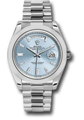 Rolex 950 Platinum Day-Date 40 Watch - Smooth Bezel - Ice Blue Baguette Diamond Dial - President Bracelet - 228206 ibbdp - Carbon Watch Company