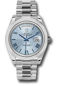 Rolex 950 Platinum Day-Date 40 Watch - Smooth Bezel - Ice Blue Quadrant Motif Bevelled Roman Dial - President Bracelet - 228206 ibqmrp - Carbon Watch Company