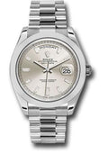 Rolex 950 Platinum Day-Date 40 Watch - Smooth Bezel - Silver Baguette Diamond Dial - President Bracelet - 228206 sbdp - Carbon Watch Company