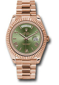 Rolex Everose Gold Day-Date 40 Watch - Fluted Bezel - Olive Green Bevelled Roman Dial - President Bracelet - 228235 ogrp - Carbon Watch Company