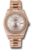 Rolex Everose Gold Day-Date 40 Watch - Fluted Bezel - Sundust Strip Motif Index Dial - President Bracelet - 228235 sdsmip - Carbon Watch Company